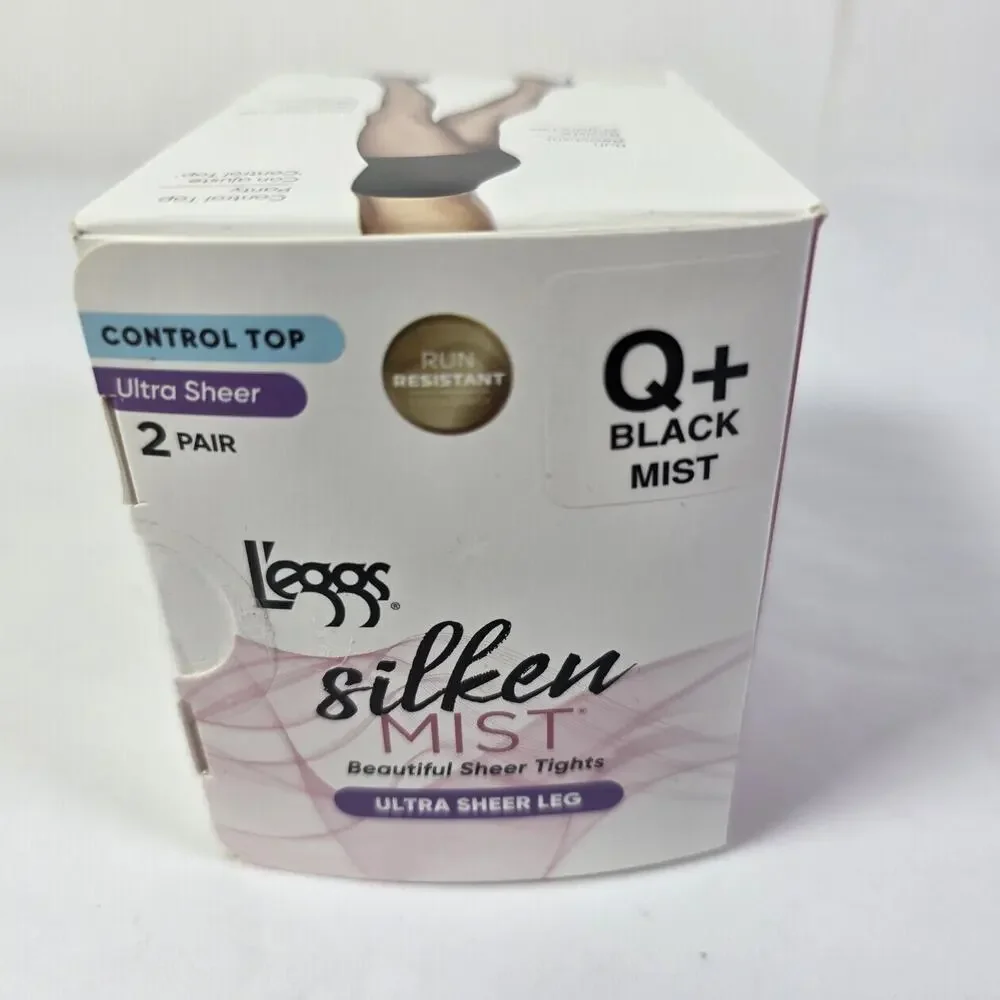 L'eggs Silken Mist Control Top Ultra Sheer Tights Black Q+ Mist 2 Pack New